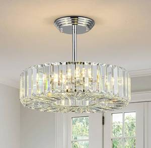 lot 15810 image: DSLITING Crystal Chandelier Flush Mount Chandelier Ceiling Light Crystal Pendant Lighting Fixture Living Room Chandelier for Entryway Dinning Room Kitchen Bedroom Chandelier,Chrome
