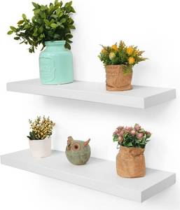 lot 15814 image: White Floating Shelves for Wall, 24 Inch Solid Wood Wall Shelves, Wall Mounted Display Ledge Shelves for Bedroom Bathroom Living Room Kitchen Decoration Storage