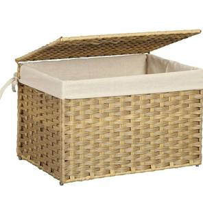lot 15819 image: SONGMICS Storage Basket with Lid, 17.2 Gallon (65L) Storage Bin, Woven Blanket Storage Basket with Handles, Foldable, Removable Liner, Metal Frame, for Bedroom, Laundry Room, Natural