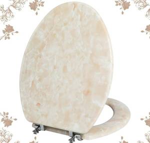 lot 15824 image: Elongated Toilet Seat Natural Wood Toilet Seat with Zinc Alloy Hinges, Easy to Install also Easy to Clean, Anti-pinch Marble Toilet Seat by Angol Shiold (Elongated, Beige Pink)