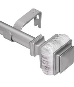 lot 15825 image: 1 Inch Curtain Rods for Windows, 72 to 144 Inches (6-12 Feet) Telescoping Single Drapery Rod Set,Square Marble Finials, Silver