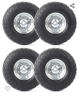 lot 86000006 image: (4-Pack) AR-PRO 10-Inch Solid Rubber Tires and Wheels - Replacement 4.103.50-4 Tires and Wheels with 58 Axle Bore Hole, 2.2 Offset Hub, and Double Sealed Bearings - Perfect for Gorilla Carts