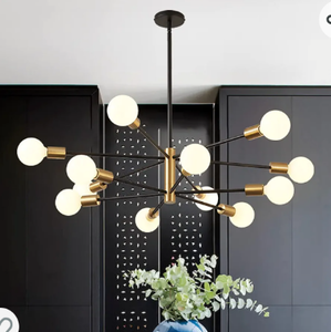 lot 86000009 image: RUIYEY Modern Chandelier Ceiling Light Fixture Sputnik Chandeliers Gold and Black Farmhouse Chandelier Over Table 12-Light Height Adjustable Chandeliers for Dining Room, Living Room,Kitchen Island