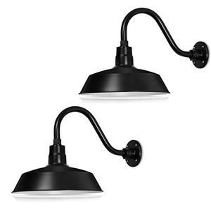 lot 86000013 image: 14in. Satin Black Outdoor Gooseneck Barn Light Fixture With 14.5 in. Long Extension Arm - Wall Sconce Farmhouse, Antique Style - UL Listed - 9W 900lm A19 LED Bulb