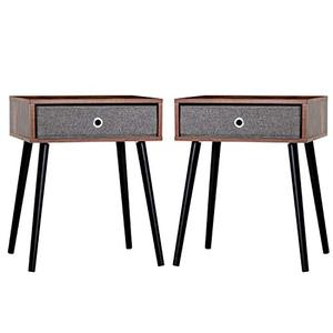 lot 86000014 image: DYHOME Set of 2 Nightstands End Tables, Mid Century Night Stand End Table Set with Drawer for Bedroom, Bedside Tables with Wooden Legs, Small Nightstand Set, Side Tables Living Room, Rustic Brown