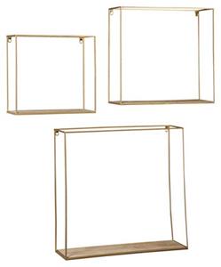 lot 86000050 image: Signature Design by Ashley Efharis Shadow Box Set, 3 Piece Wall Shelf, Natural & Gold Finish