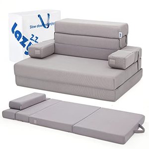 lot 86000240 image: Lazyzizi Sleep 4 Inch Foldable Mattress, Portable Floor Mattress Couch with Headrest, Washable Cover, Foldable Foam Couch Single for Guest Bed, Folding Sofa Bed, Camping, Road Trip Dark Grey