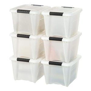 lot 86000073 image: IRIS USA 5 Pack 19qt Plastic Storage Bin with Lid and Secure Latching Buckles, Pearl
