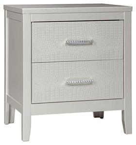 lot 86000282 image: Signature Design by Ashley Olivet Glam 2 Drawer Nightstand with Faux Shagreen Drawer Fronts, Silver