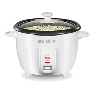 lot 86000024 image: Proctor Silex Rice Cooker & Food Steamer Steam and Rinsing Basket, 10 Cups Cooked (5 Cups Uncooked), White