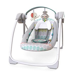 lot 86000030 image: Bright Starts Portable Automatic 6-Speed Baby Swing with Adaptable Speed, Taggies, Music, Removable -Toy Bar, 0-9 Months 6-20 lbs (Whimsical Wild)