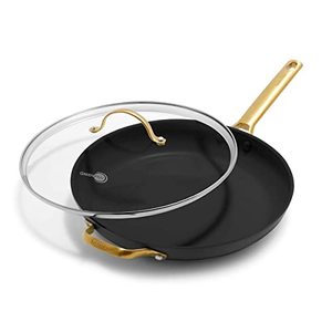 lot 86000110 image: GreenPan Reserve Hard Anodized Healthy Ceramic Nonstick 12 Frying Pan Skillet with Helper Handle, Gold Handle, PFAS-Free, Dishwasher Safe, Oven Safe, Black