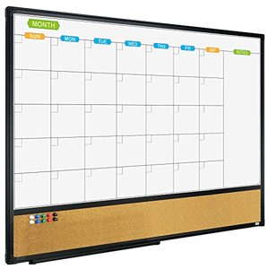 lot 86000190 image: JILoffice Magnetic Calendar Whiteboard & Bulletin Corkboard Combination, Combo Board 36 x 24 Inch, Black Aluminum Frame Wall Mounted Board for Office Home and School with 10 Push Pins