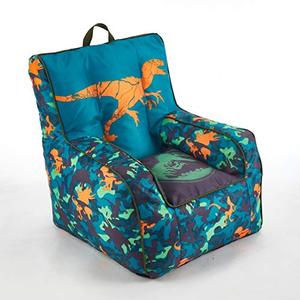 lot 86000055 image: Idea Nuova Jurassic World 2 Kids Nylon Bean Bag Chair with Piping & Top Carry Handle, Blue, 18 H x 18 W