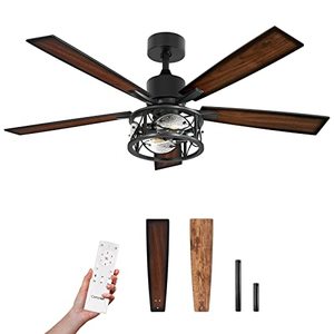 lot 86000116 image: Consciot Ceiling Fan With Lights, 52 Inch Farmhouse Indoor Ceiling Fan With Remote, Quiet Reversible DC Motor, 5 Double Finish Wood Blades, Easy Dual Mount, Support Dimmable 2E26 Bulbs(not included)