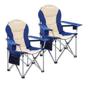 lot 86000263 image: KingCamp High Back Heavy Duty Lumbar Support Padded Camp Chair with Cup Holder Portable for Outdoor, Sports, Picnic, 2 Pack, NavyBeige