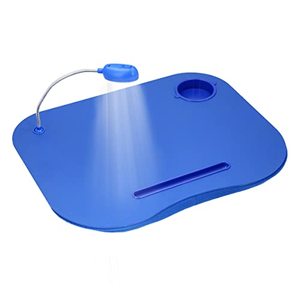 lot 86000228 image: Laptop Lap Desk - Portable Table with Foam-Filled Fleece Cushion, LED Light, and Cup Holder - Bed Desk for Homework or Reading by Lavish Home (Blue)