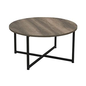lot 86000293 image: Household Essentials Jamestown Round Coffee Table Ashwood Rustic Wood Grain and Black Metal 31.5 x 31.5