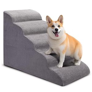 lot 86000298 image: CiWiVOKi Dog Stairs for Bed, 5-Step Dog Steps for Couch and High Bed, Non-Slip Pet Stairs, 24 High Sofa Foam Dog Ramp - Best for Small Pets, Older Dogs, Cats with Joint Pain