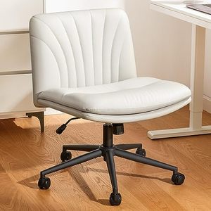 lot 86000303 image: Marsail Armless-Office Desk Chair with Wheels PU Leather Cross Legged Wide Chair,Comfortable Adjustable Swivel Computer Task Chairs for Home,Office,Make Up,Small Space,Bed Room(Light Beige)