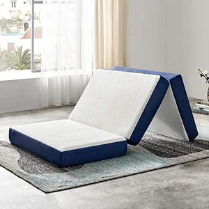 lot 86000307 image: JINGWEI Folding Mattress, Tri-fold Memory Foam Mattress Topper with Washable Cover, 3-Inch Full Size, Play Mat, Foldable Bed, Guest beds, Camp Portable Bed, 52 73