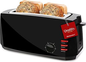 lot 86000310 image: Elite Gourmet ECT4829B Long Slot 4 Slice Toaster, 6 Toast Settings Toaster Defrost, Reheat, Cancel Functions, Slide Out Crumb Tray, Extra Wide Slots for Bagels Waffles, Black