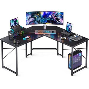 lot 86000344 image: ODK L Shaped Gaming Desk, 51 Inch Computer Desk with Monitor Stand, PC Gaming Desk, Corner Desk Table for Home Office Sturdy Writing Workstation, Carbon Fiber Surface, Black