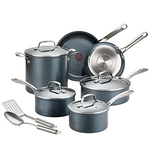lot 86000348 image: T-fal Platinum Nonstick Cookware Set 12 Piece Induction Pots and Pans, Dishwasher Safe Slate,Grey