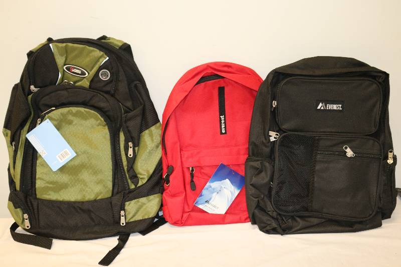 lot 6743 image: 3 New Everest Backpacks -Assortment