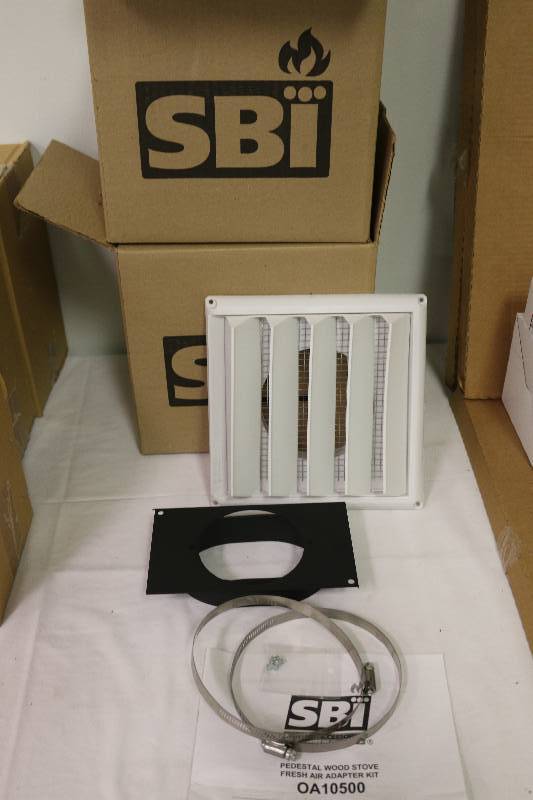 lot 6779 image: TWO SBI Pedestal Wood Stove Fresh Air Adapter Kit