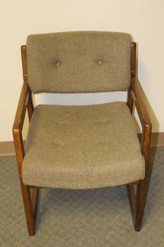 lot 6834 image: Tan Office Chair - Wood and Upholstered