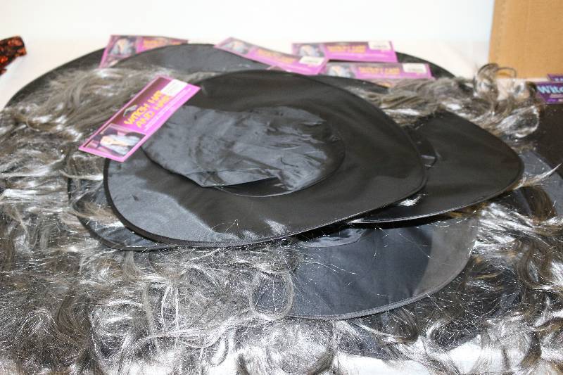 lot 6930 image: 12 New Witches Hat and Hair - Black and Grey