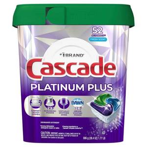 lot 40678 image: Cascade Platinum Plus Dishwasher Detergent Pacs Fresh 52 Count