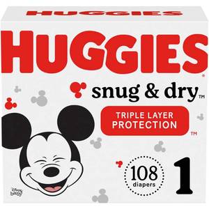lot 40685 image: Huggies Snug & Dry Baby Diapers Size 1 108 Ct (Select for More Options)