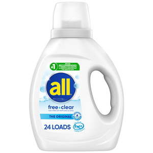 lot 40687 image: all Liquid Laundry Detergent Free Clear for Sensitive Skin 36 Fluid Ounces 24 Loads