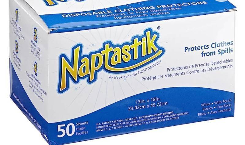 lot 280073 image: Hoffmaster 120821 Naptastik Clothing Protector with Pouch, 18 Length x 13 Width, White (12 Packs of 50)