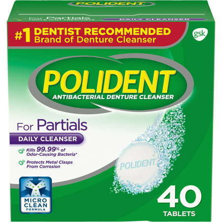 lot 500528 image: Polident Partials Antibacterial Denture Cleanser Effervescent Tablets 40 Count