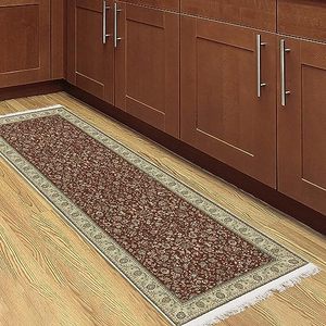 lot 43526 image: Machine Washable Wrinkle Free Oriental Design Cotton 2x5 Traditional Flatweave Runner Rug for Hallway, Entryway, Kitchen, Living Room, Bedroom, Bathroom, 20 x 59, Red