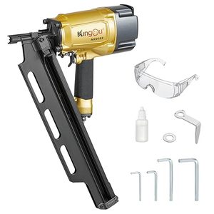 lot 43541 image: KingOu NR2183 21 Degree Aluminum Magazine, Pneumatic Framing nail gun, 2-Inch up to 3-14-Inch Plastic Collated Full Head Framing Nails, Framing, Wooden House Building, Fencing