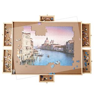 lot 43606 image: Oliqa 1500 Pieces of Jigsaw Puzzle Board with 6 Drawers & Covers, Portable Jigsaw Puzzle Table, 26 X 34, Puzzle Accessories Puzzle Storage��Suitable for Adults and Children