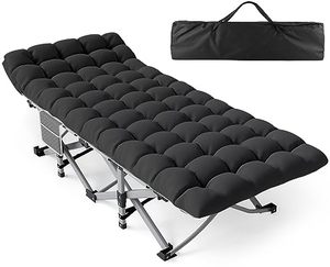 lot 43595 image: Slendor Folding Camping Cot for Adults with Mattress,Sleeping Cots for Kids Teenage, Max. Load 800Lbs Camp Cots with Storage Bag, Portable Travel Cot Bed for Tent Home Office Beach Garden, Black Pad
