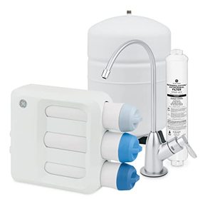 lot 43600 image: GE 5-Stage Reverse Osmosis Under Sink Water Filtration System with Faucet  Reduces 95 Impurities Including Lead, Chlorine, Arsenic  Filters (FQ18PN, FQ18MN, FQ18RT)  GXRV40TBN