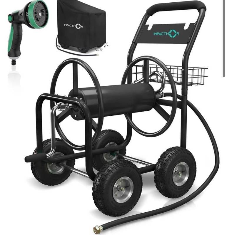 IMPACTHOR Garden Hose Reel Cart - 4 Wheels Heavy Duty Hose Cart