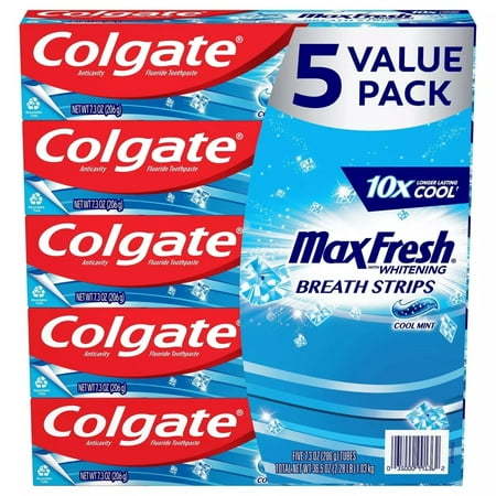 Colgate MaxFresh Toothpaste with Mini Breath Strips, Cool Mint (7.3 oz., 5 pk)