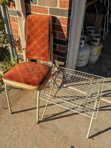 lot 890 image: Padded Chair & Metal Side Table
