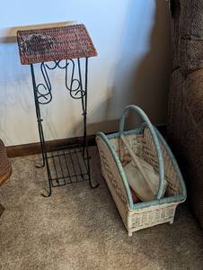 lot 576 image: Wicker Magazine Basket and End Table.