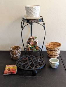 lot 578 image: Planters, Plant Stand, Rolling Plant Stand.