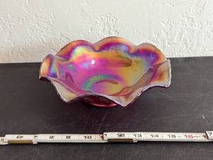 lot 593 image: Vintage Iridescent Ruby Red Bowl.