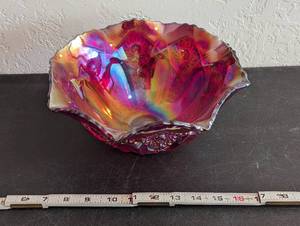 lot 594 image: Vintage Iridescent Ruby Red Bowl.