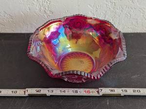 lot 595 image: Vintage Iridescent Ruby Red Bowl.